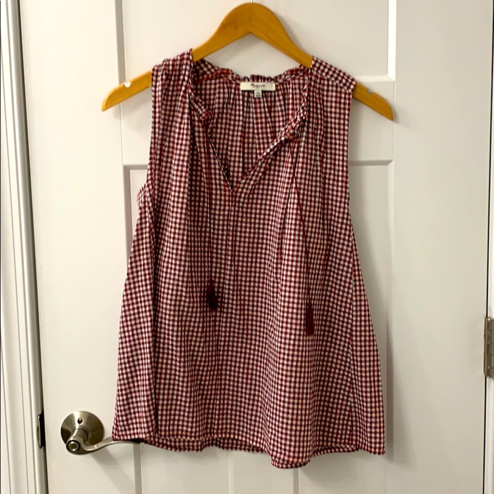 Madewell Checkered Sleeveless Top w/ Tassles